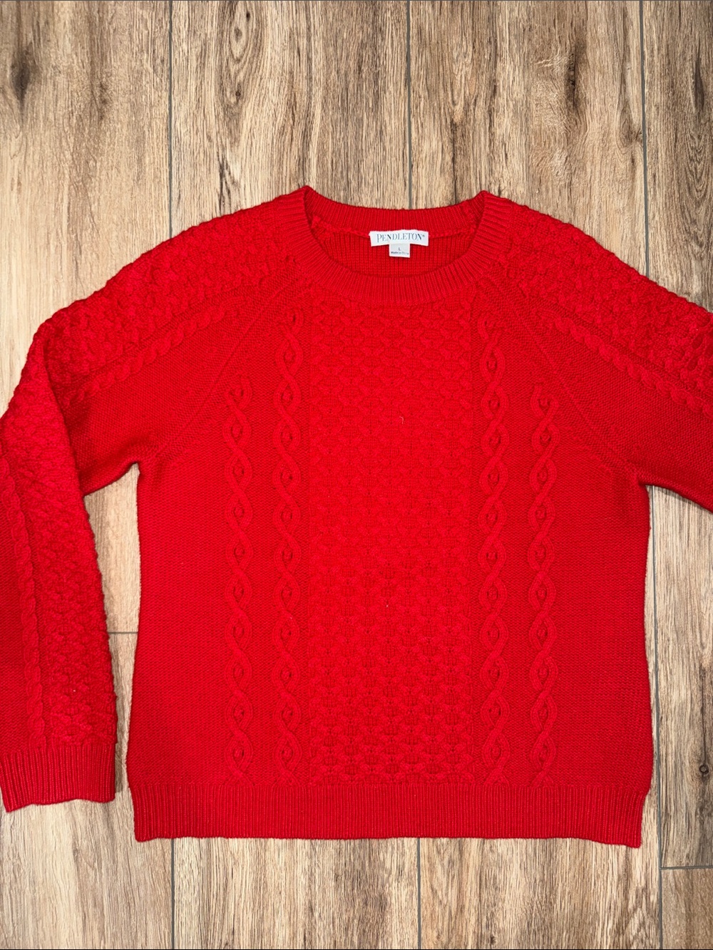 Vintage Women’s Pendleton Red Cable Knit Crewneck Sweater